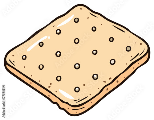 Square saltine cracker cartoon drawing, isolated snack food illustration