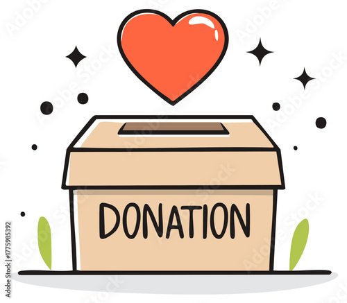 Donation Box with a Floating Heart Symbolizes Love and Generosity in a Whimsical Style
