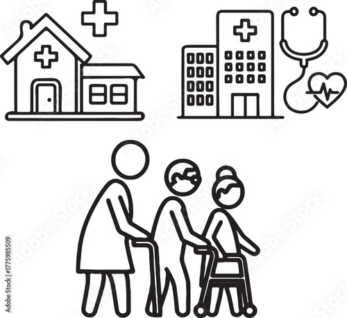 Vector of healthcare and elderly care icons