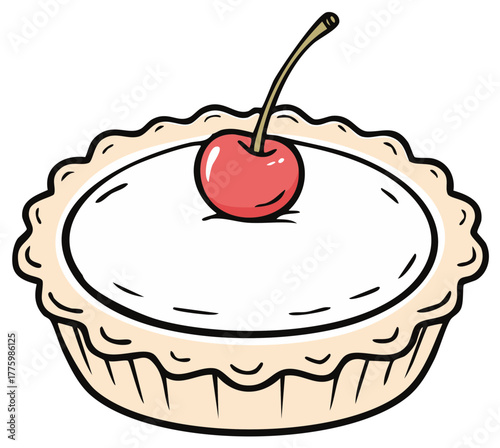 Delightful Cherry Pie Cartoon Illustration Sweet Dessert Temptation Red Fruit Topping Whimsical Pastry Treat