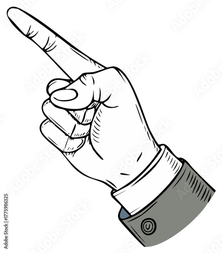 A hand drawn retro style illustration of a businessman's hand pointing upward
