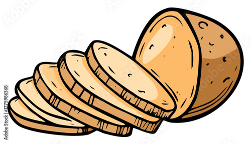 Hand Drawn Cartoon Illustration of Fresh Sliced Bread Loaf Bakery Food Staple