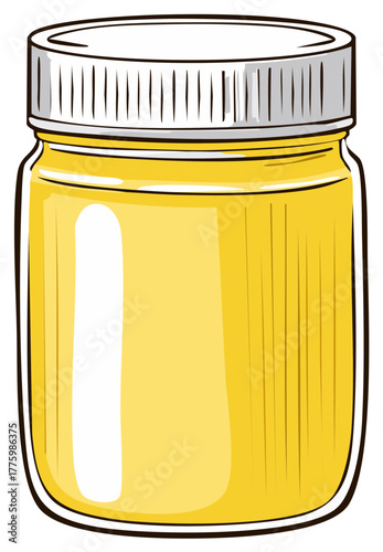 Jar of Golden Honey or Preserves Food Illustration Simple Clean Style on White