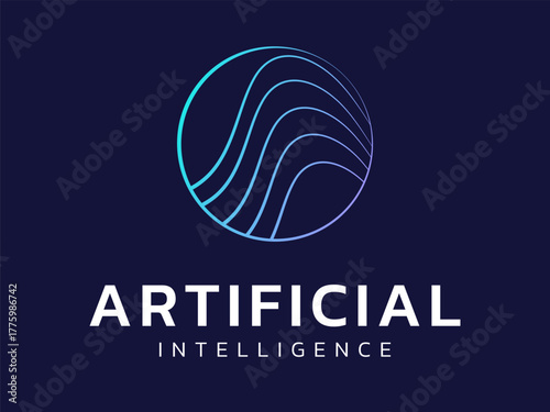 Artificial intelligence with wavy moving lines overlapping in circle technology Analysis logo vector design concept. AI technology logotype symbol for advance technology, ui, identity, automation.