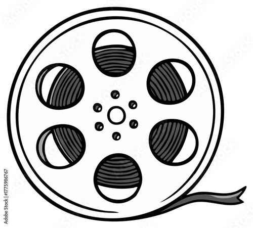 Classic film reel illustration for cinema movies and vintage entertainment production
