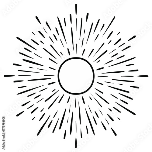 Retro sunburst design with emanating rays and central circle