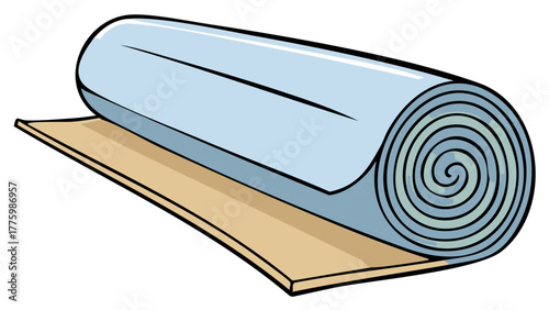 Blue roll of flooring material unrolling for home renovation project installation