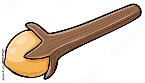 A single whole clove spice with a brown stem and yellow bud, isolated on a white background.