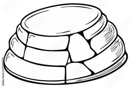 Monochrome Line Art Igloo Illustration Depicting Arctic Dwelling and Winter Shelter