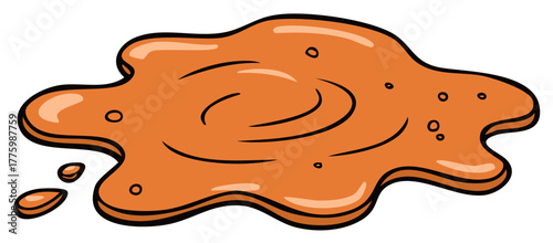 Cartoon illustration of a blob of orange liquid spill with drops on the surface