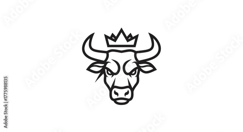 Aggressive bull or steer head wearing a crown flat illustration