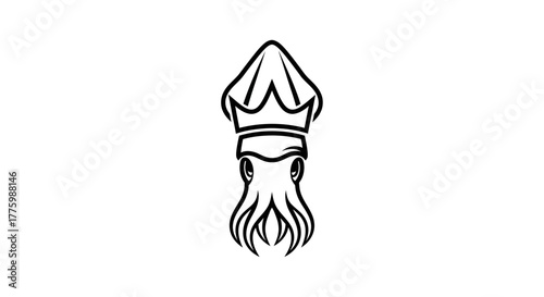 An outline of a royal king squid wearing a crown flat illustration