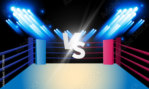 Versus Screen For Fight of sport and game, Battle Or Sport. Boxing ring arena and spotlight floodlights VS bright stadium lights Background Concept vector design