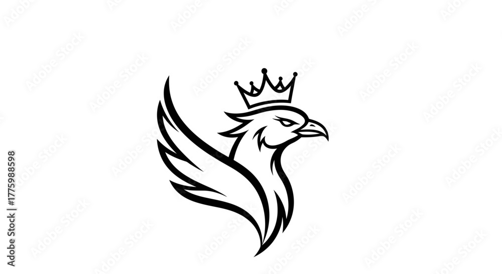 Obraz premium Stylized black crowned phoenix mascot logo flat illustration on white