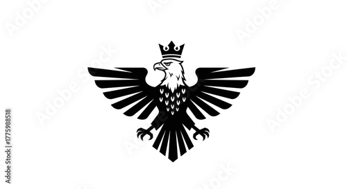 Monochrome heraldic eagle with spread wings and crown emblem flat illustration
