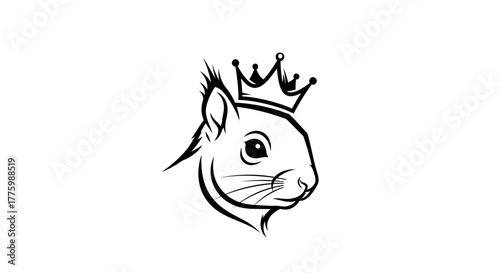 Monochrome squirrel king head with a crown flat illustration