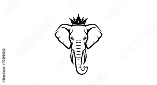Royal elephant king head logo wearing a crown flat illustration