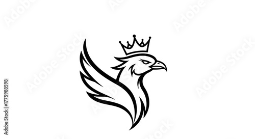 Stylized black crowned phoenix mascot logo flat illustration on white