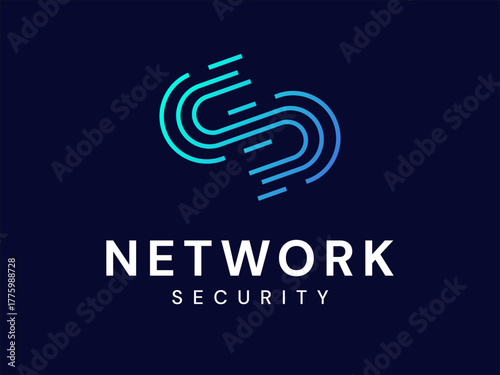 Network securitywith Letter S fingerprint scan lines moving technology Analysis logo vector design concept. Letter S logotype ideas for cyber security, Big data, ui, identity, Advanced Technology.