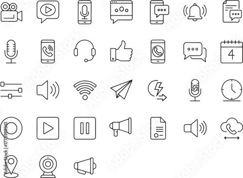 Set of communication and media icons