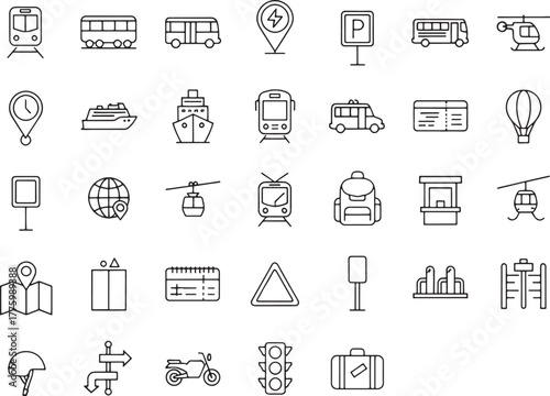 Collection of transportation and travel icons