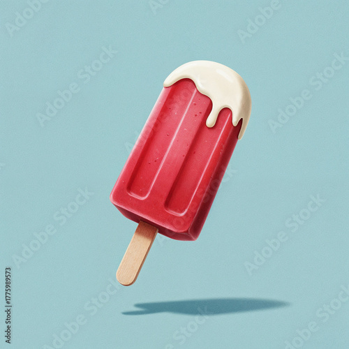 Red popsicle with white topping on a blue background ice pop frozen treat
