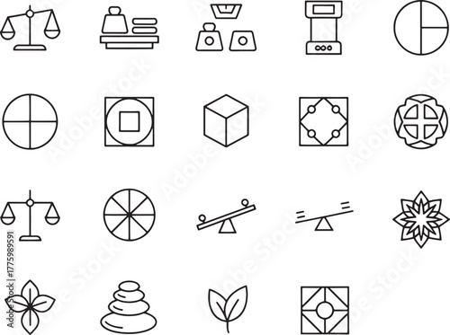 Collection of icons representing balance, measurement, and harmony