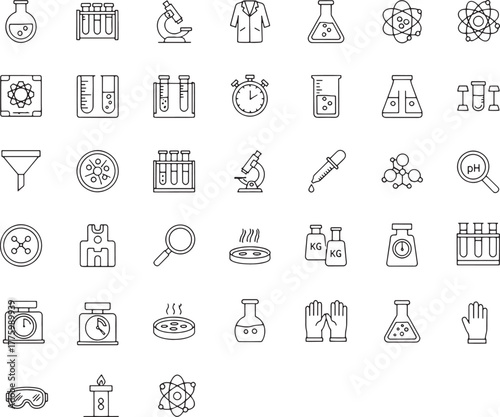 Collection of science and chemistry icons on