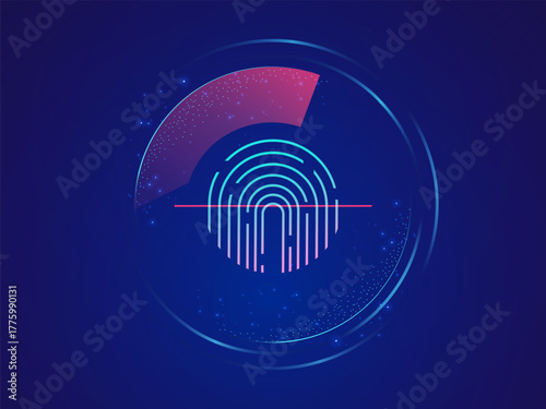 Artificial Intelligence data protechtion with futuristic Finger Print Scanning in Circle radar technology data network security vector design concept. AI technology for advance technology.