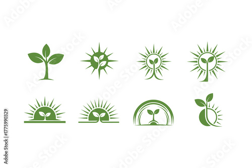 Collection of green sprout and leaf icons for eco friendly and growth concepts.eps