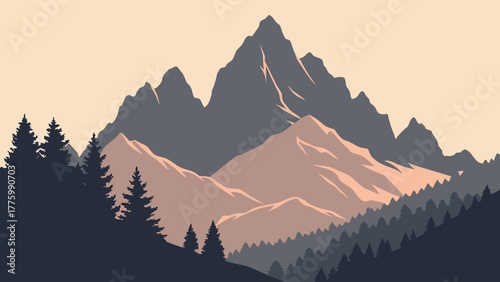 Minimalist Geometric Mountain Silhouette at Sunrise