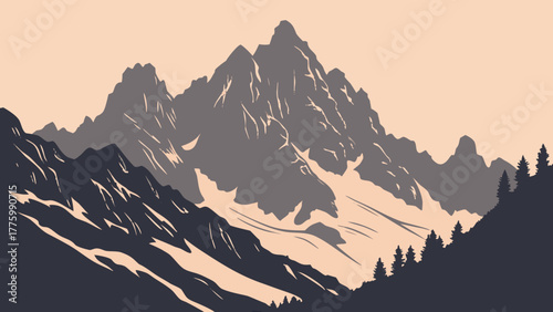 Minimalist Geometric Mountain Silhouette at Sunrise