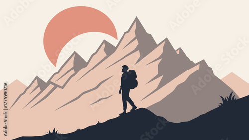 Minimalist Geometric Mountain Silhouette at Sunrise