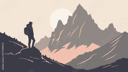 Minimalist Geometric Mountain Silhouette at Sunrise