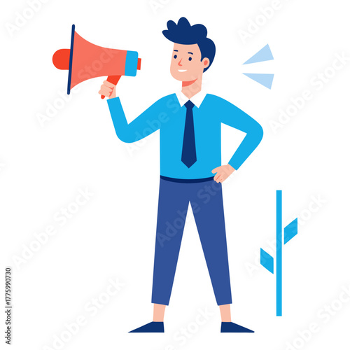 Entrepreneur with Megaphone Announcing Marketing Campaign