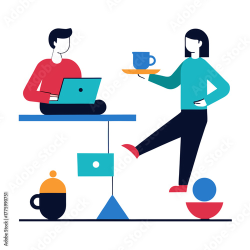 Coworkers Balancing Work and Creativity Vector Illustration