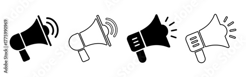 Loudspeaker megaphone icon. Megaphone icon set. Megaphone icon collection. Advertising concept on flat line style.