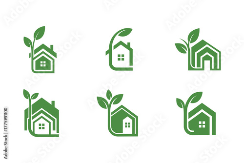 Green house logos with growing plant elements for eco friendly real estate.eps