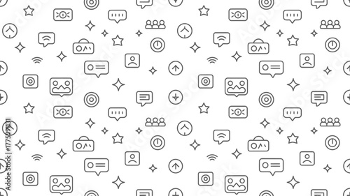 Social media seamless pattern with icons for website backgrounds and brand promotion, perfect for digital marketing and tech companies needing modern visuals