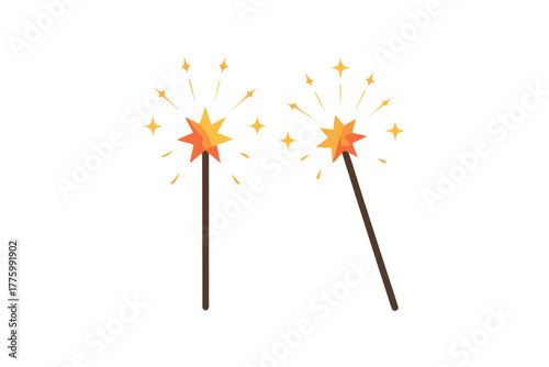 Sparkler stick burning with sparks silhouette vector illustration isolated on white background