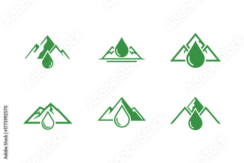 Mountain and water drop logo icons for nature and purity, eco symbol, eco logo, symbolic logo, vector logo