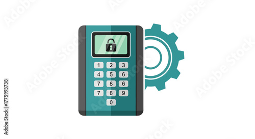 Secure digital keypad with lock icon and gear symbolizes access control, system security, and technological innovation for modern businesses