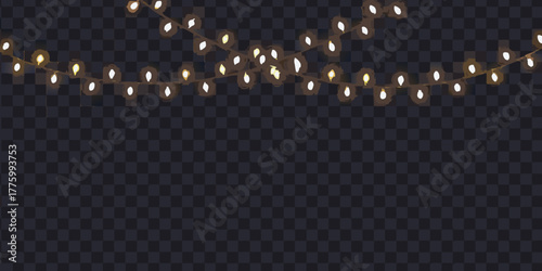 Warm glowing string lights draped across a dark transparent background creating a festive atmosphere