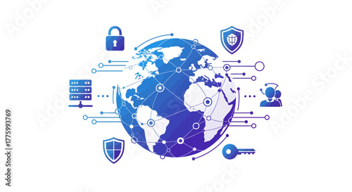 Wallpaper Mural Secure global network connectivity and data protection with digital infrastructure and cybersecurity icons Torontodigital.ca