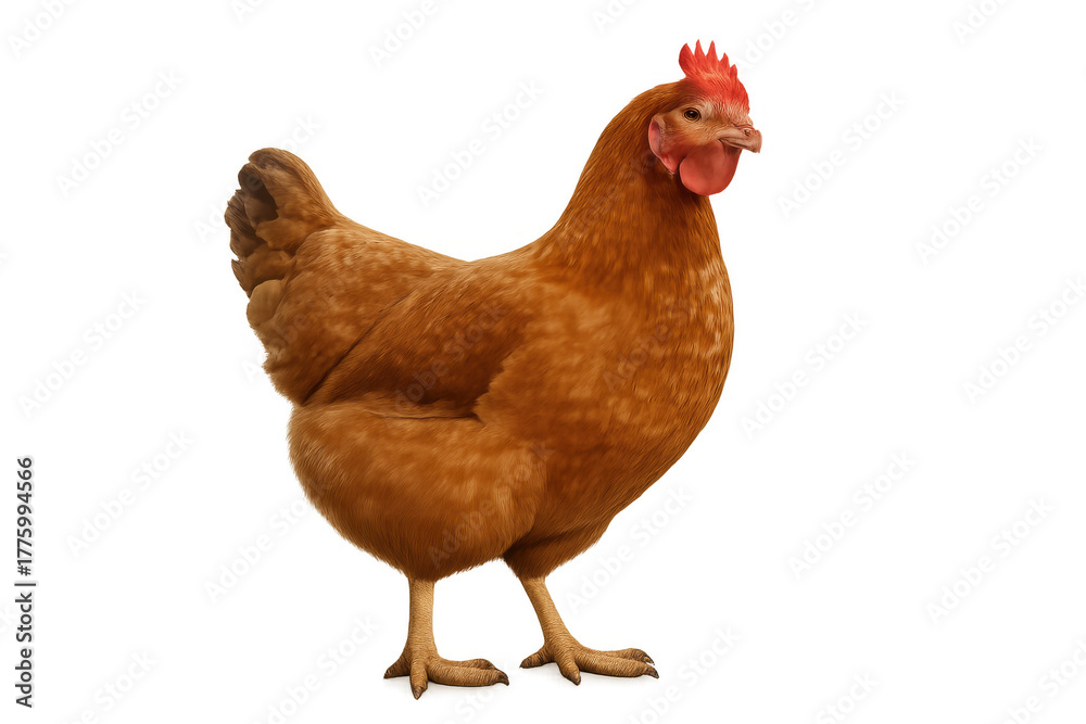 Fototapeta premium Brown hen standing, a farm animal for poultry, agriculture, and organic food production with transparent background