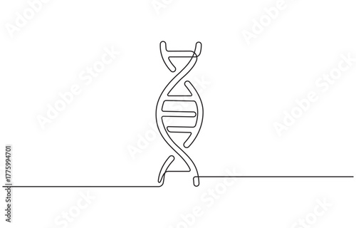 DNA continuous one line drawing, scientific research concept, genome linear structure symbol, minimalist vector with modern touch Vector illustration.
