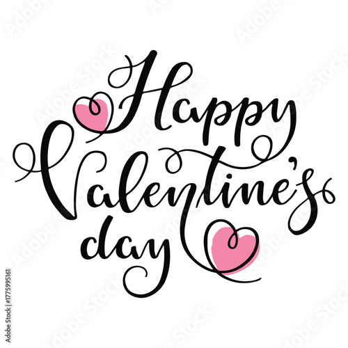 Happy Valentine Day Graphic – Red Ribbon Design with Hearts, Arrows, and Flowers