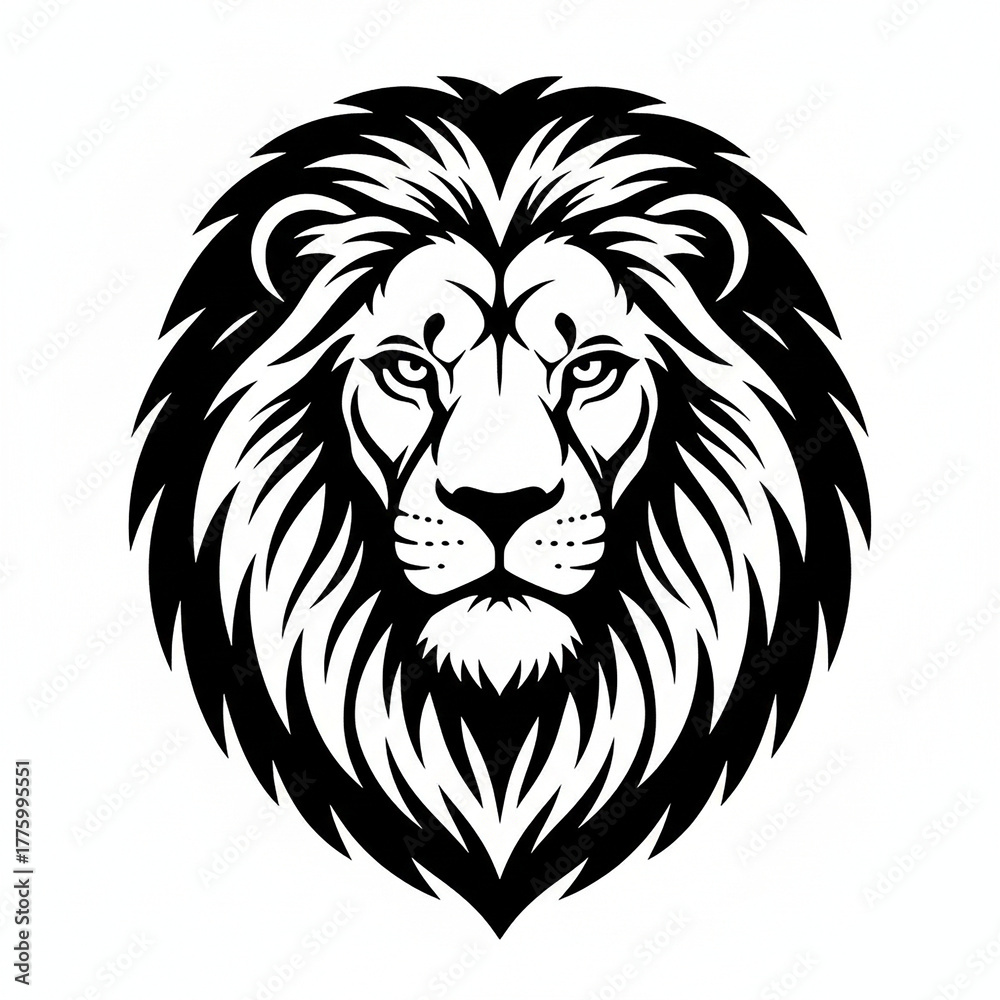 Fototapeta premium Stylized black and white African lion head profile illustration