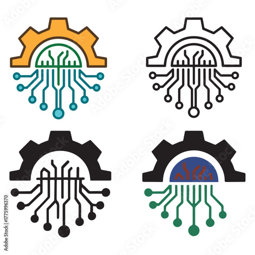 Gear Circuit Fusion – Minimal Tech Icons Collection
Minimalist black icon combining a gear and circuit board, symbolizing the synergy of mechanical and digital innovation.