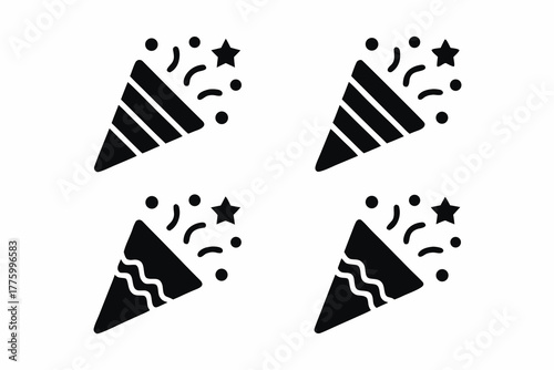 set of Party popper explosion with confetti silhouette vector illustration